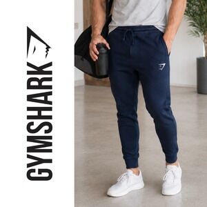 Gymshark, Mens Crest Joggers Navy Blue Slim Fit Fleece Sweatpants Size Small